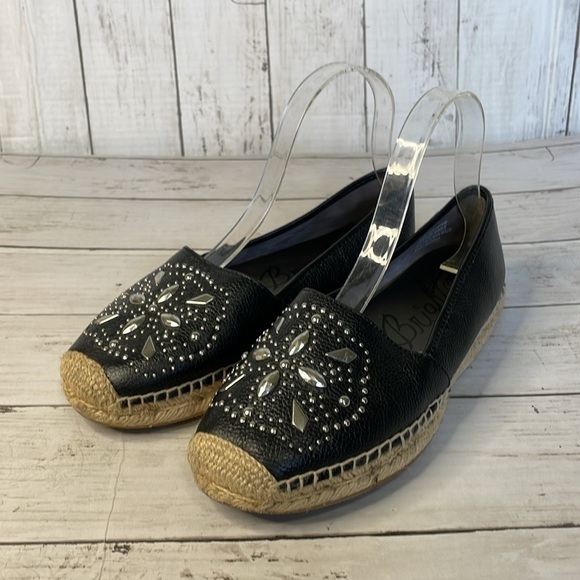 Brighton Black Leather Silver Studded Jett Espadrilles - Picture 2 of 11